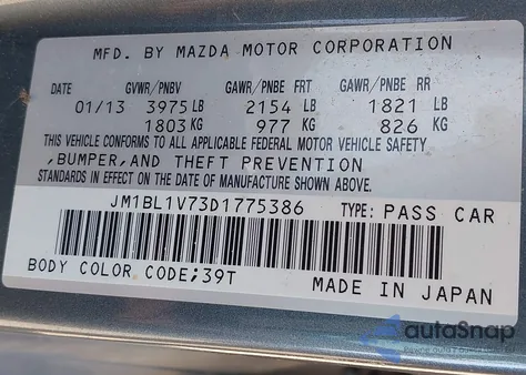 2013 Mazda Mazda3 I Touring from USA, damaged, VIN JM1BL1V73D1775386
